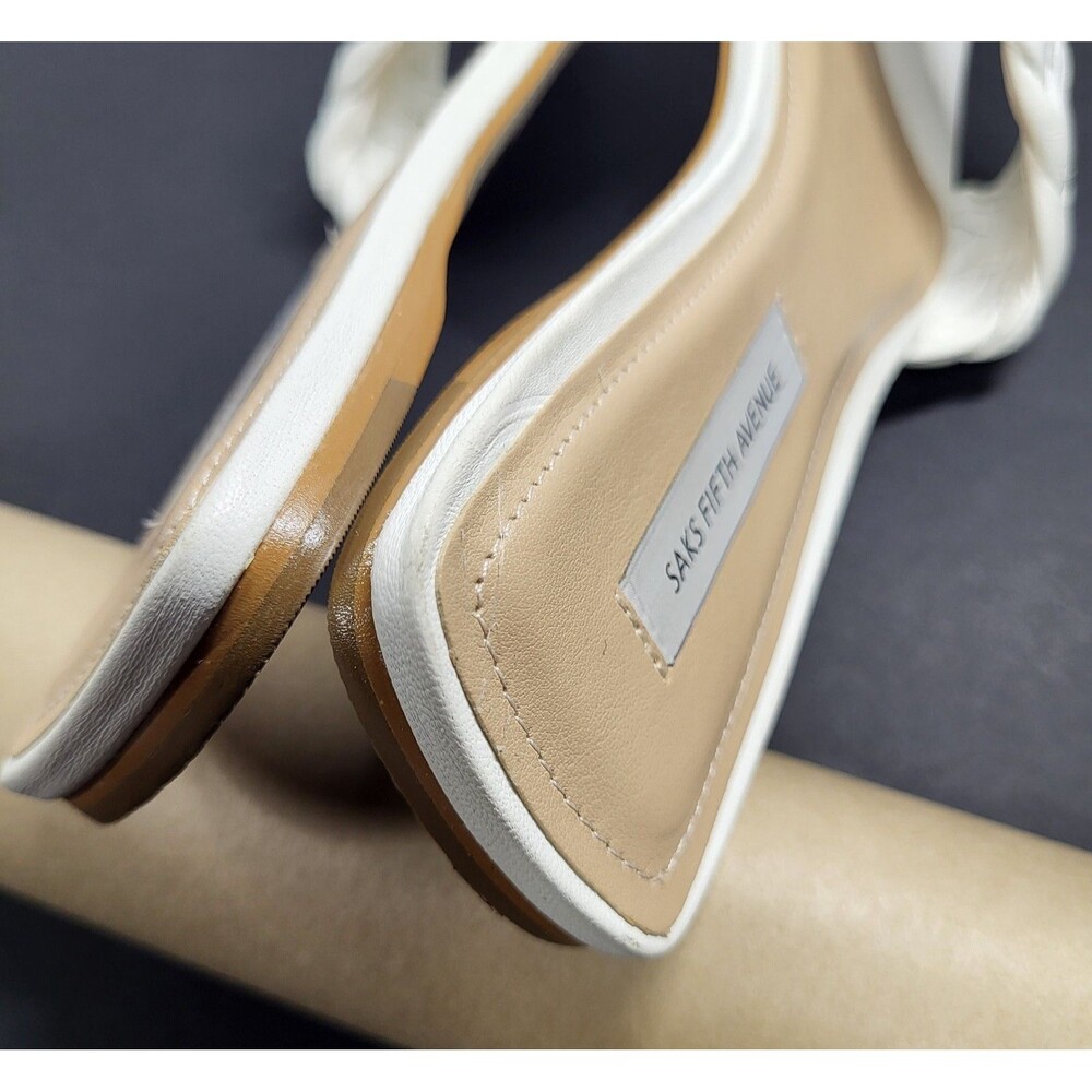 Saks Fifth Avenue White Woven Leather Mules/Sandals. Size 8 - Picture 3 of 13